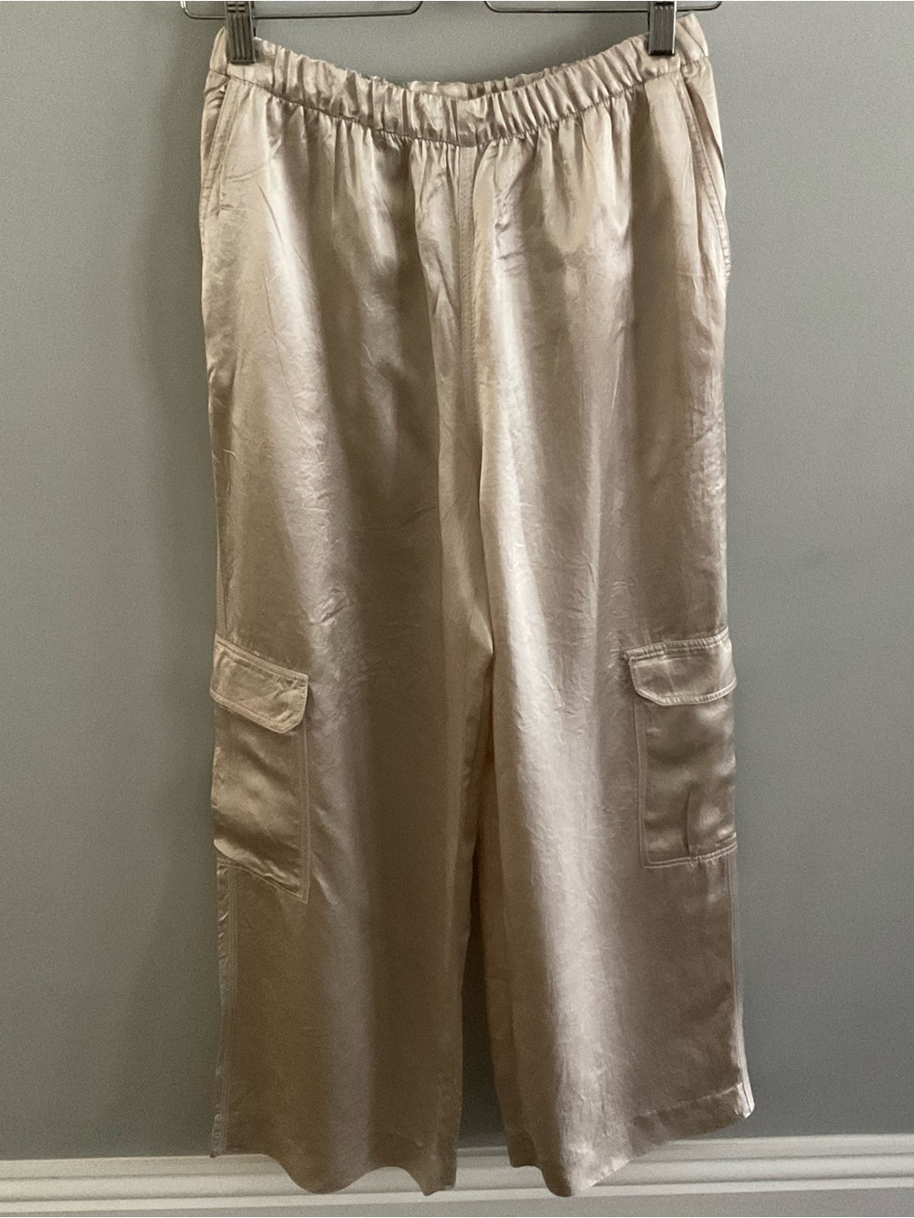 Zara champagne-colored Satin Cargo Joggers